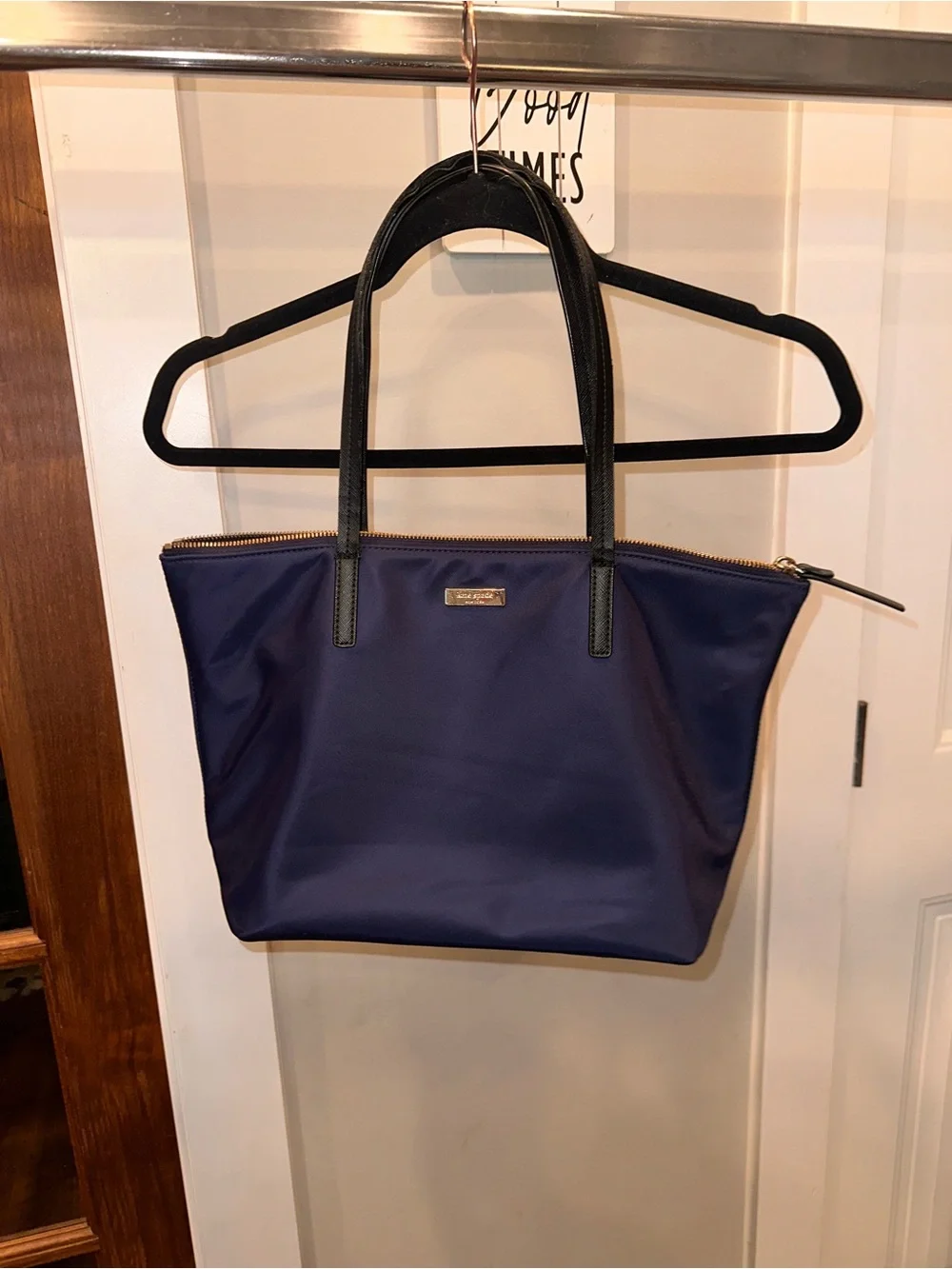 Kate Spade Navy Blue Canvas‎ Tote Bag Purse with Black Handles
